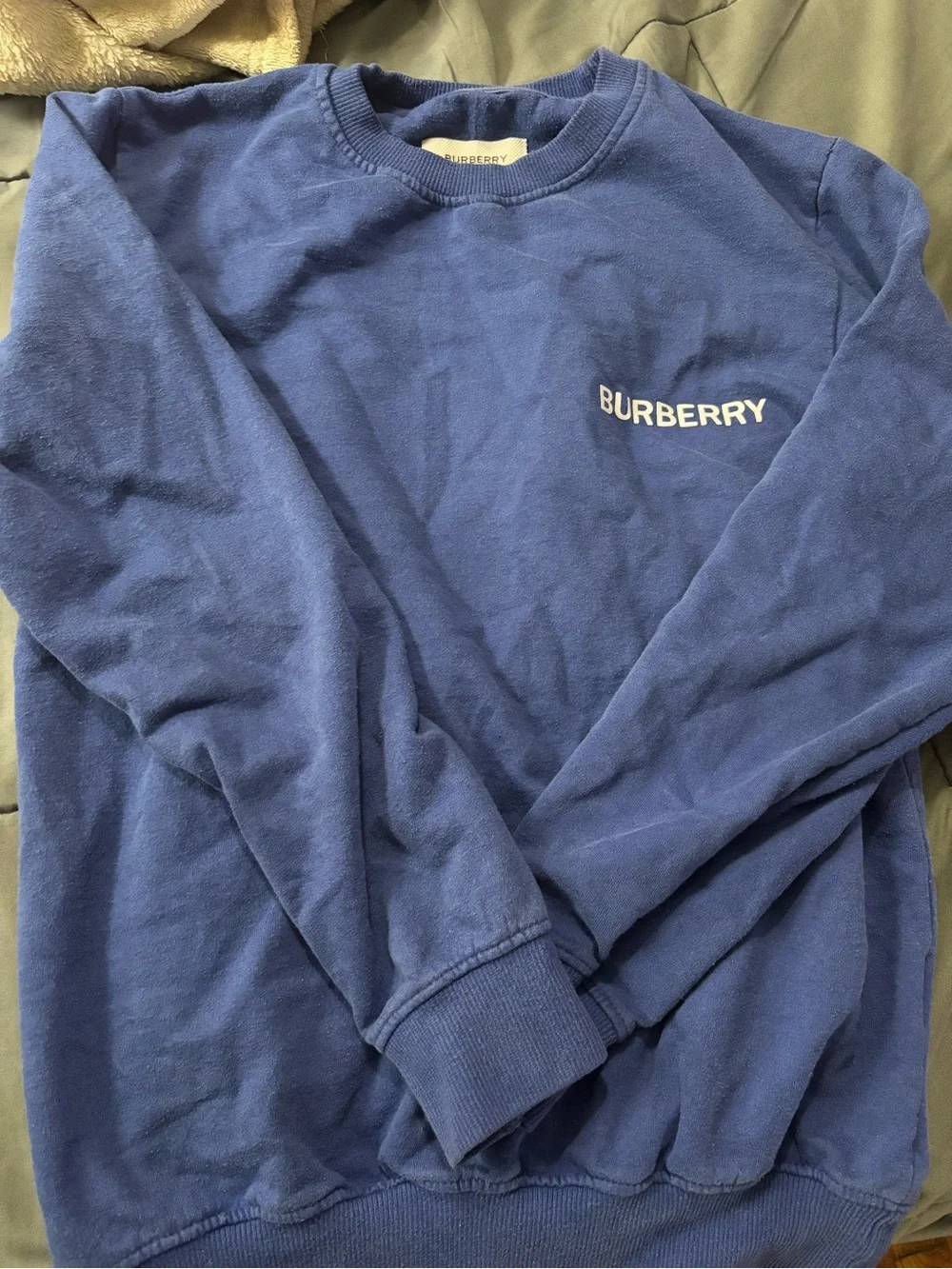 Burberry Men's Crewneck Sweatshirt in Blue with White Logo